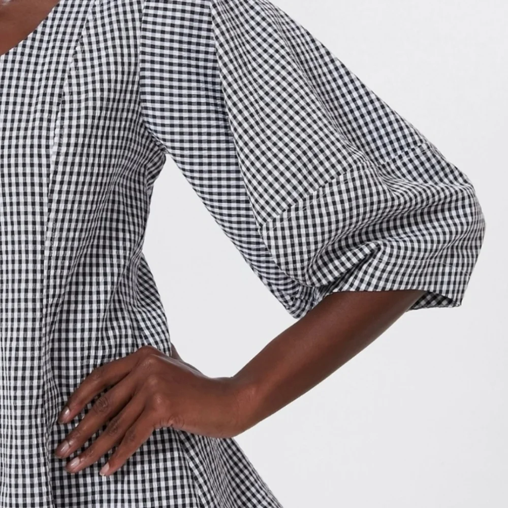 Tuckernuck Pomander Place Black‎ Gingham Malarie Top Puff Sleeve XS